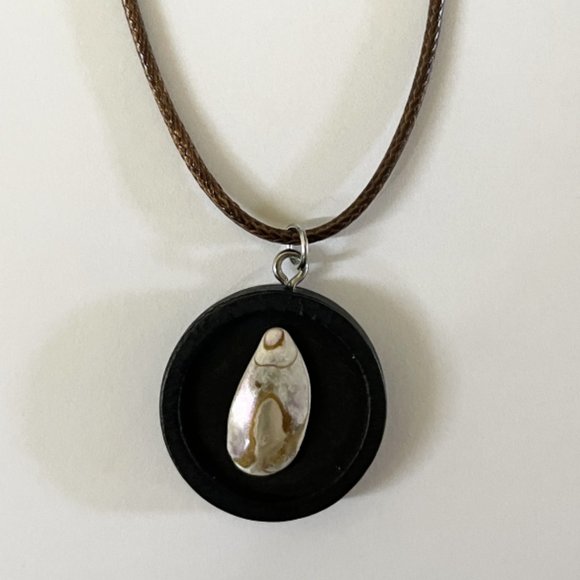 Jewelry - Mini Minimalist Tiny Abalone Shell Necklace Wood Pendant Boho Ocean Mermaid